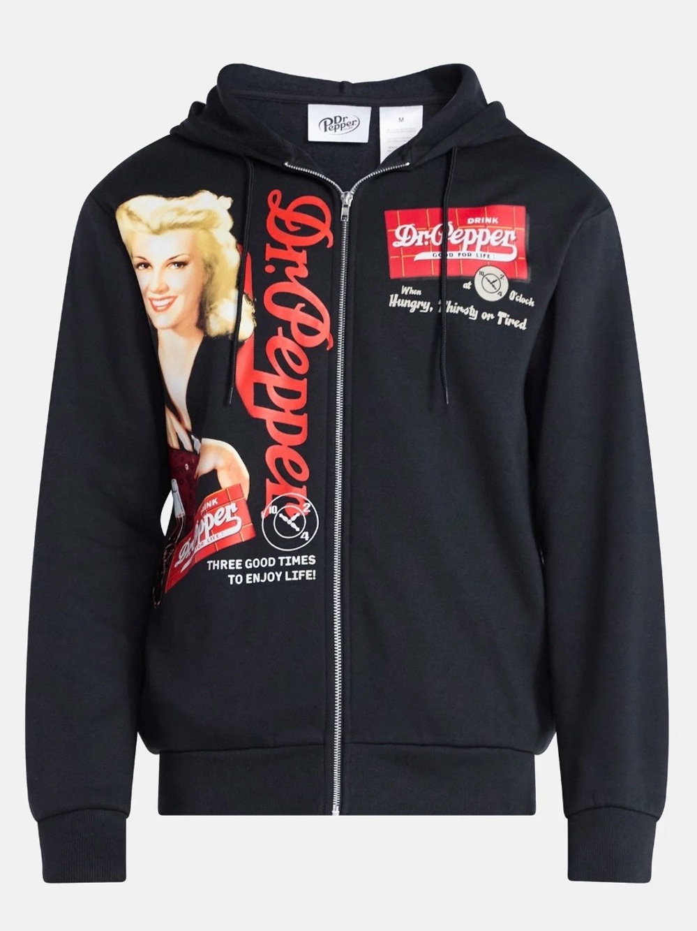 Dr Pepper Black Graphic Zip-Up Hoodie Jacket NWT